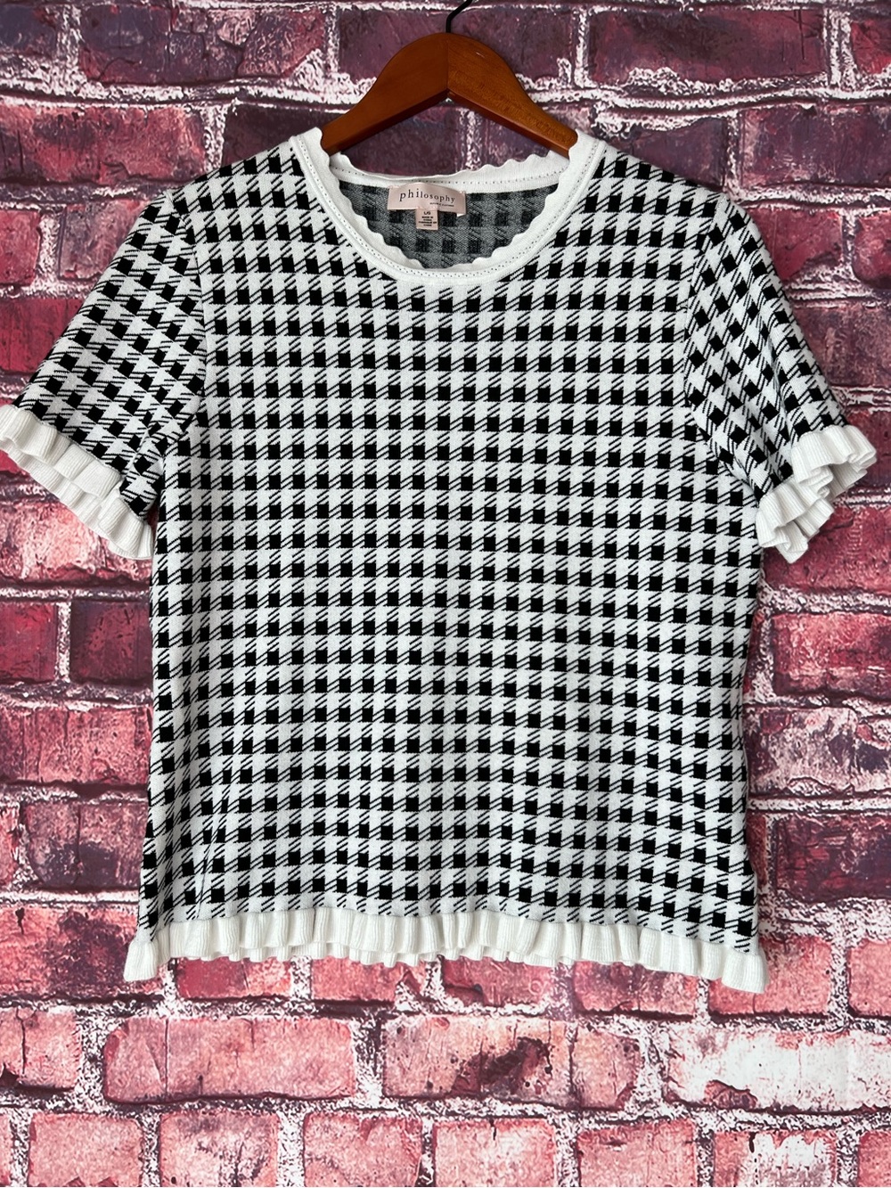 Philosophy Republic Clothing Houndstooth Short Sleeve Knit Top L